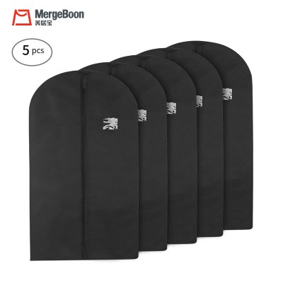 Mergeboon Hot sale 5pcs 128x60cm non woven clear PVC Window moth proof Garment Bag set for Amazon